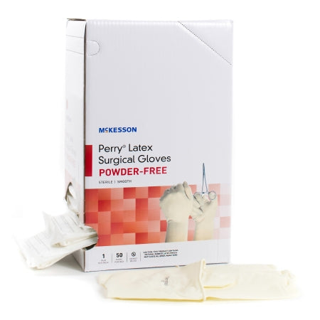 Surgical Glove McKesson Perry Size 7 Sterile Latex Standard Cuff Length Smooth Cream Not Chemo Approved (PR)