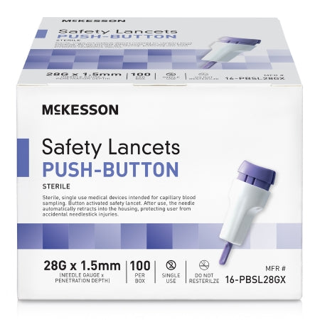 Safety Lancet McKesson 28 Gauge Retractable Push Button Activation Finger (BX)