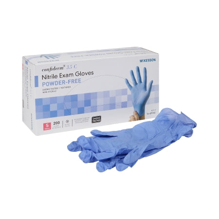 Exam Glove McKesson Confiderm 3.5C Small NonSterile Nitrile Standard Cuff Length Textured Fingertips Blue Chemo Tested (BX)