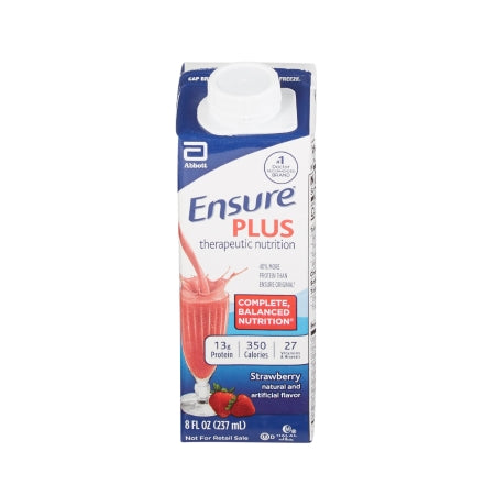 Oral Supplement Ensure® Plus Therapeutic Nutrition Strawberry Flavor Ready to Use 8 oz. Carton