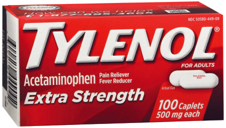 Pain Relief Tylenol® 500 mg Strength Acetaminophen Caplet 100 per Box