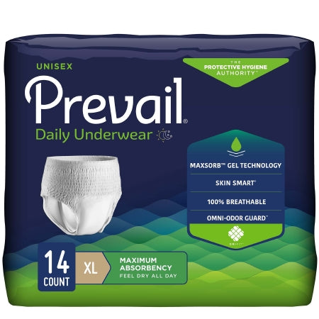 Unisex Adult Absorbent Underwear Prevail® Pull On with Tear Away Seams X-Large Disposable Heavy Absorbency