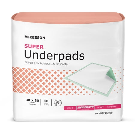 Underpad McKesson Super 30 X 30 Inch Disposable Fluff / Polymer Moderate Absorbency
