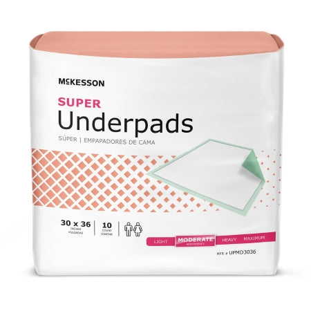 Underpad McKesson Super 30 X 36 Inch Disposable Fluff / Polymer Moderate Absorbency