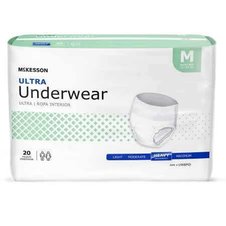 Unisex Adult Absorbent Underwear McKesson Ultra Pull On with Tear Away Seams Medium Disposable Heavy Absorbency