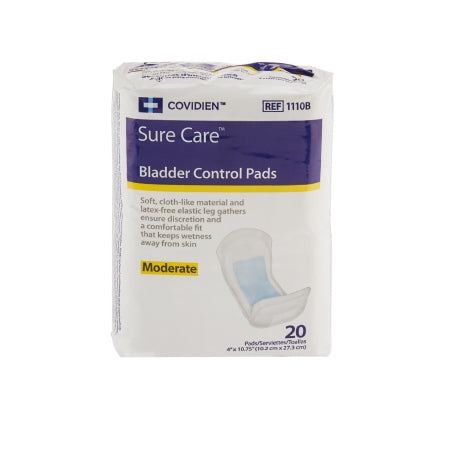 Bladder Control Pad Sure Care™ 4 X 10-3/4 Inch Moderate Absorbency Polymer Core One Size Fits Most Adult Unisex Disposable