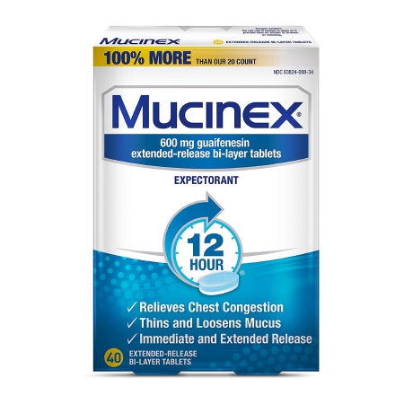 Cold and Cough Relief Mucinex® 600 mg Strength Tablet 40 per Box