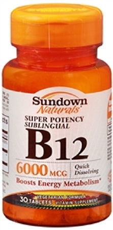 Vitamin Supplement Sundown Naturals® Vitamin B12 6000 mcg Strength Tablet 30 per Bottle