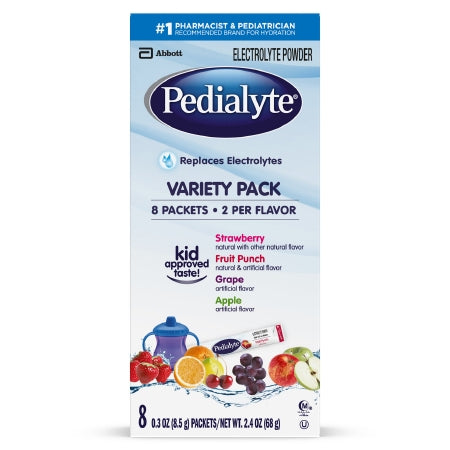 Pediatric Oral Electrolyte Solution Pedialyte® Powder Packs Fruit Punch / Grape / Apple / Strawberry Flavor 0.6 oz. Individual Packet Powder
