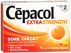 Sore Throat Relief Cepacol® Extra Strength 15 mg - 2.6 mg Strength Lozenge 16 per Box