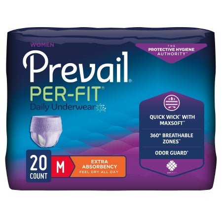 Female Adult Absorbent Underwear Prevail® Per-Fit® Women Pull On with Tear Away Seams Medium Disposable Moderate Absorbency