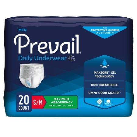 Male Adult Absorbent Underwear Prevail® Men's Daily Underwear Pull On with Tear Away Seams Small / Medium Disposable Heavy Absorbency