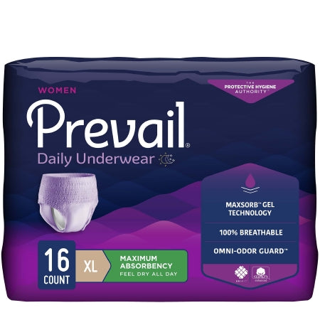 Female Adult Absorbent Underwear Prevail® For Women Daily Underwear Pull On with Tear Away Seams X-Large Disposable Heavy Absorbency