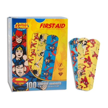 Adhesive Strip American® White Cross Stat Strip® 3/4 X 3 Inch Plastic Rectangle Kid Design (Superman / Wonder Woman / Flash) Sterile