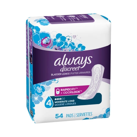 Bladder Control Pad Always® Discreet Moderate Absorbency DualLock™ Core One Size Fits Most Adult Female Disposable