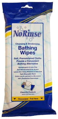 Rinse-Free Bath Wipe No Rinse® Soft Pack Water / Propylene Glycol / Glycerin / Aloe Scented 8 Count